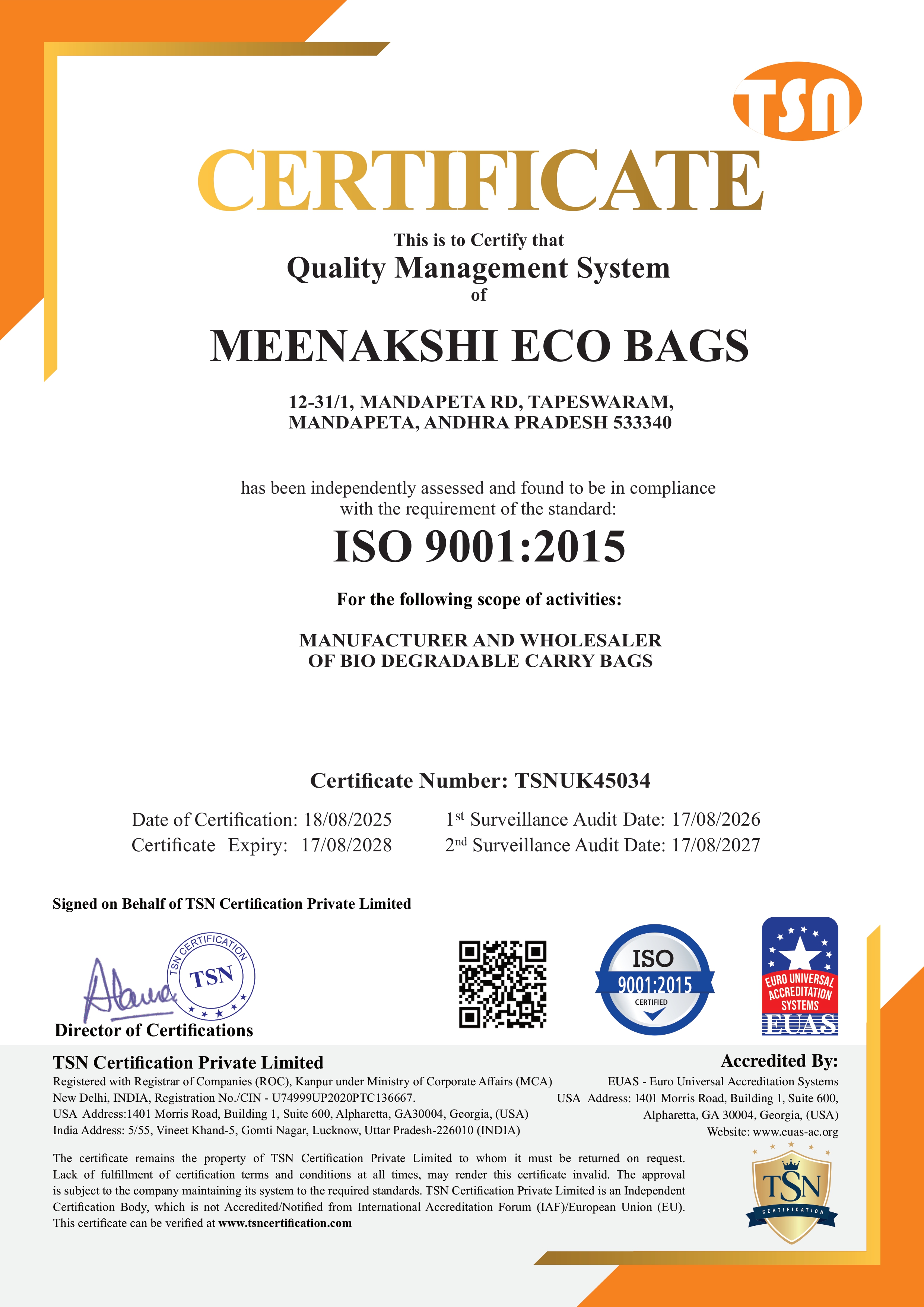ISO certification certificate scan